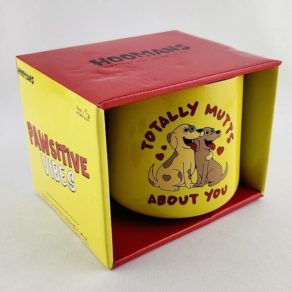 NWT Hoomans Pawsitive Vibes Totally Mutts About You Red Yellow Mug 16oz